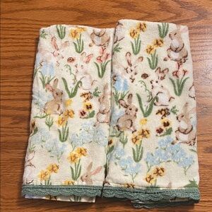 Floral Bunny Print Hand Towel with Lace Trim